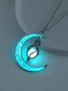 Women's Glow in The Dark Moon Pendant Necklace, Adjustable Necklace, Necklace for Daughter,