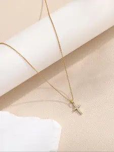 Rhinestone Decor Cross Pendant Necklace for Women & Girls, Fashion Jewelry for Party,